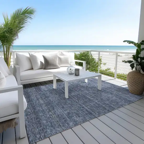 Navy Blue And Ivory Geometric Washable Indoor Outdoor Area Rug Photo 8
