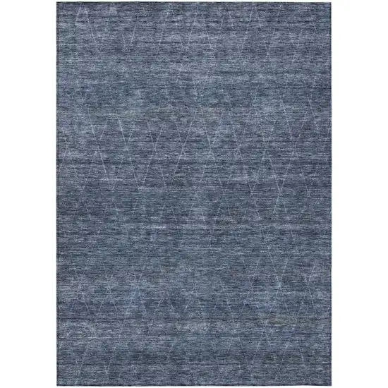 Navy Blue And Ivory Geometric Washable Indoor Outdoor Area Rug Photo 2