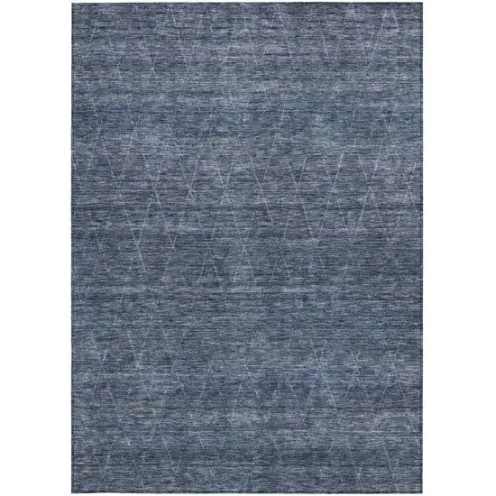 Navy Blue And Ivory Geometric Washable Indoor Outdoor Area Rug Photo 7