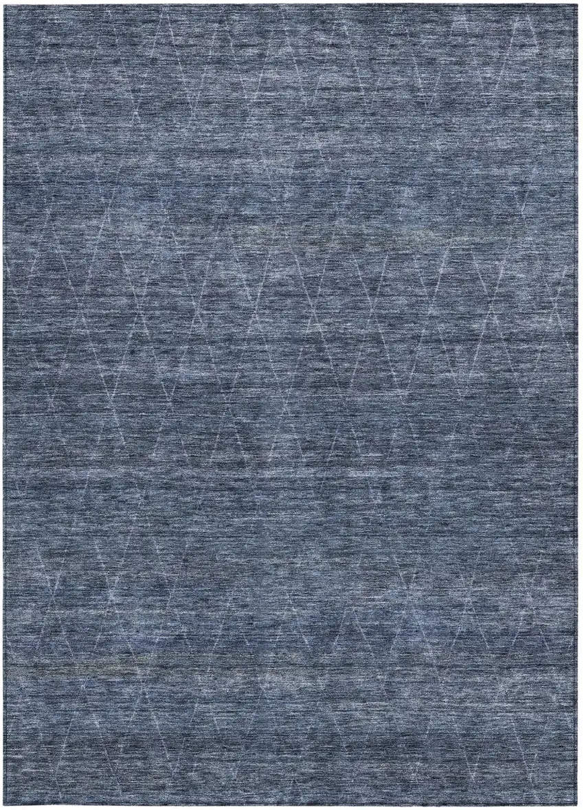 Navy Blue And Ivory Geometric Washable Indoor Outdoor Area Rug Photo 7