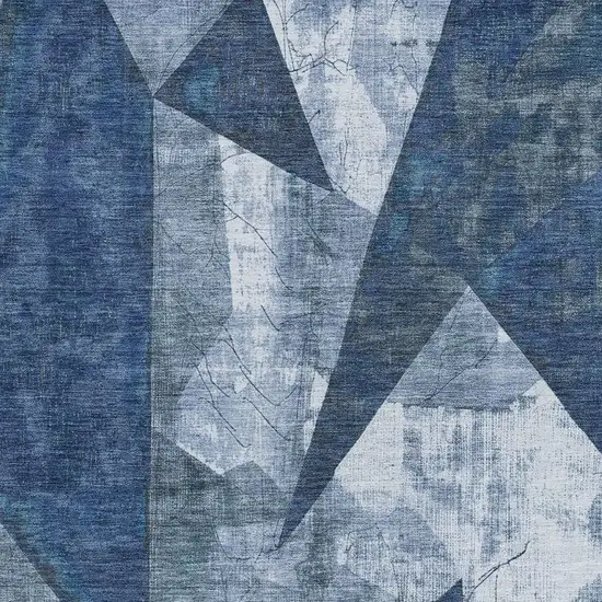 Navy Blue And Ivory Geometric Washable Indoor Outdoor Area Rug Photo 3