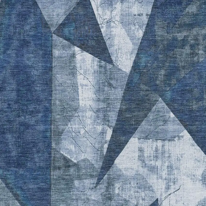 Navy Blue And Ivory Geometric Washable Indoor Outdoor Area Rug Photo 3