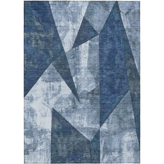 Navy Blue And Ivory Geometric Washable Indoor Outdoor Area Rug Photo 8