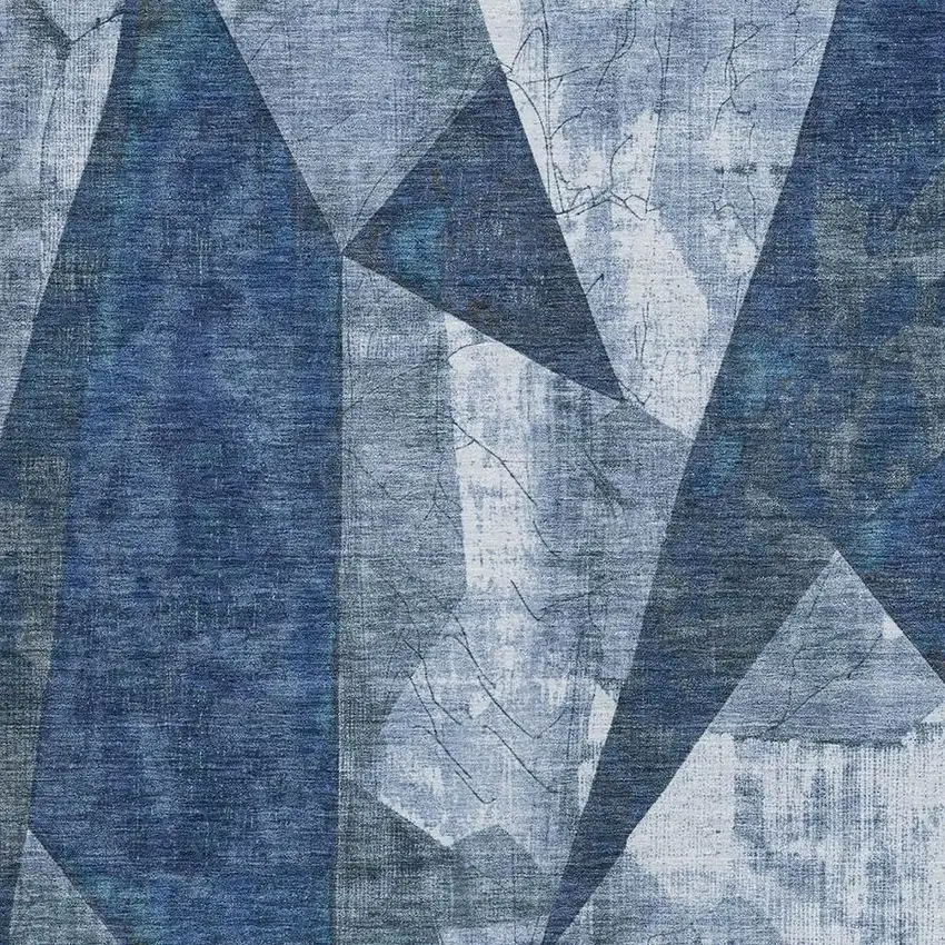 Navy Blue And Ivory Geometric Washable Indoor Outdoor Area Rug Photo 3