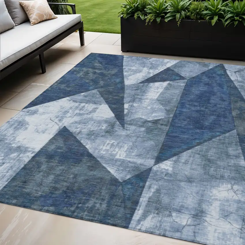Navy Blue And Ivory Geometric Washable Indoor Outdoor Area Rug Photo 2