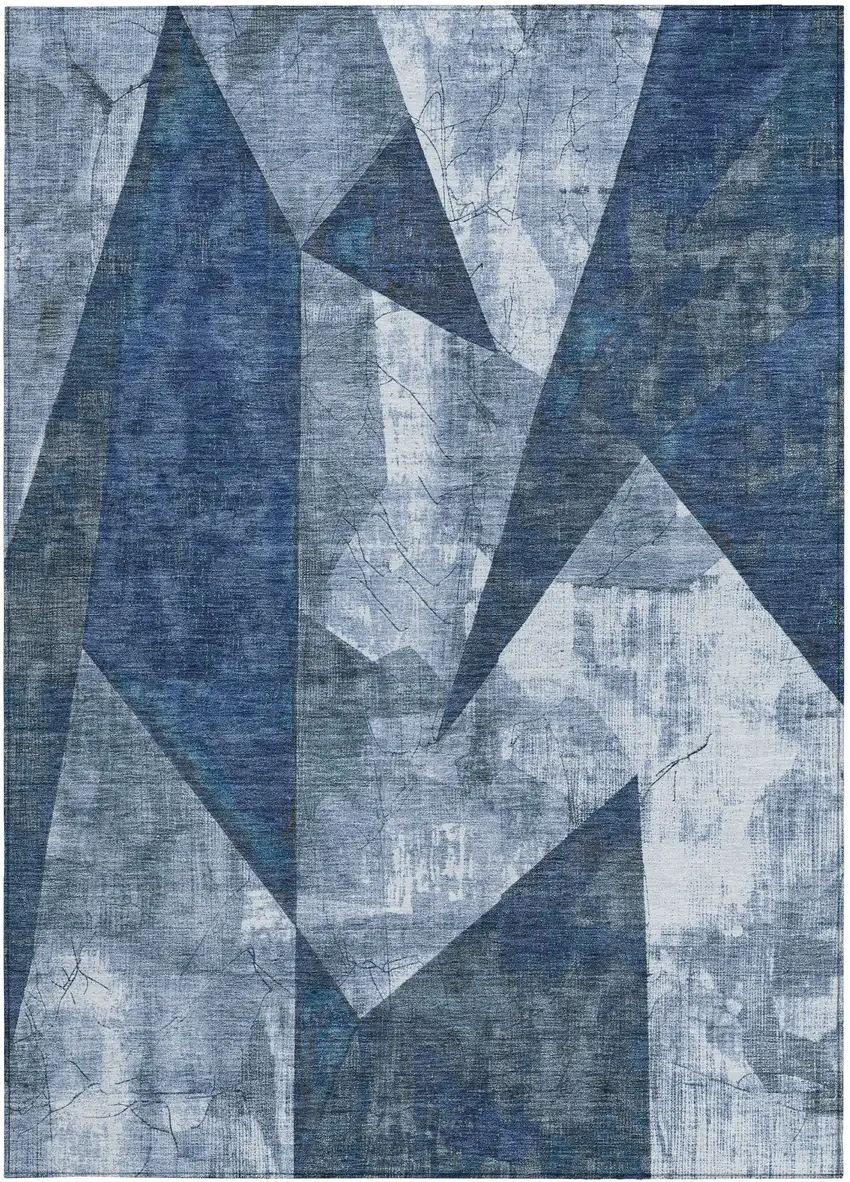 Navy Blue And Ivory Geometric Washable Indoor Outdoor Area Rug Photo 1