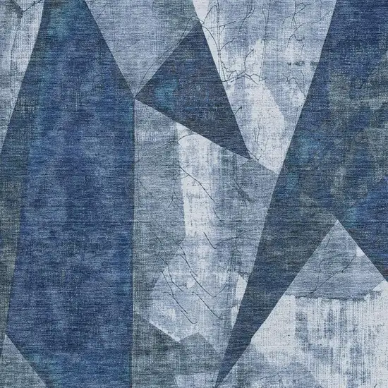 Navy Blue And Ivory Geometric Washable Indoor Outdoor Area Rug Photo 3