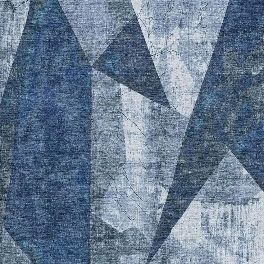 Navy Blue And Ivory Geometric Washable Indoor Outdoor Area Rug Photo 3