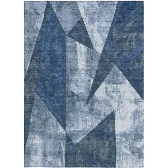 Navy Blue And Ivory Geometric Washable Indoor Outdoor Area Rug Photo 1