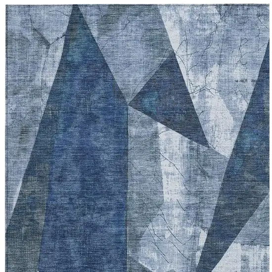 Navy Blue And Ivory Geometric Washable Indoor Outdoor Area Rug Photo 3