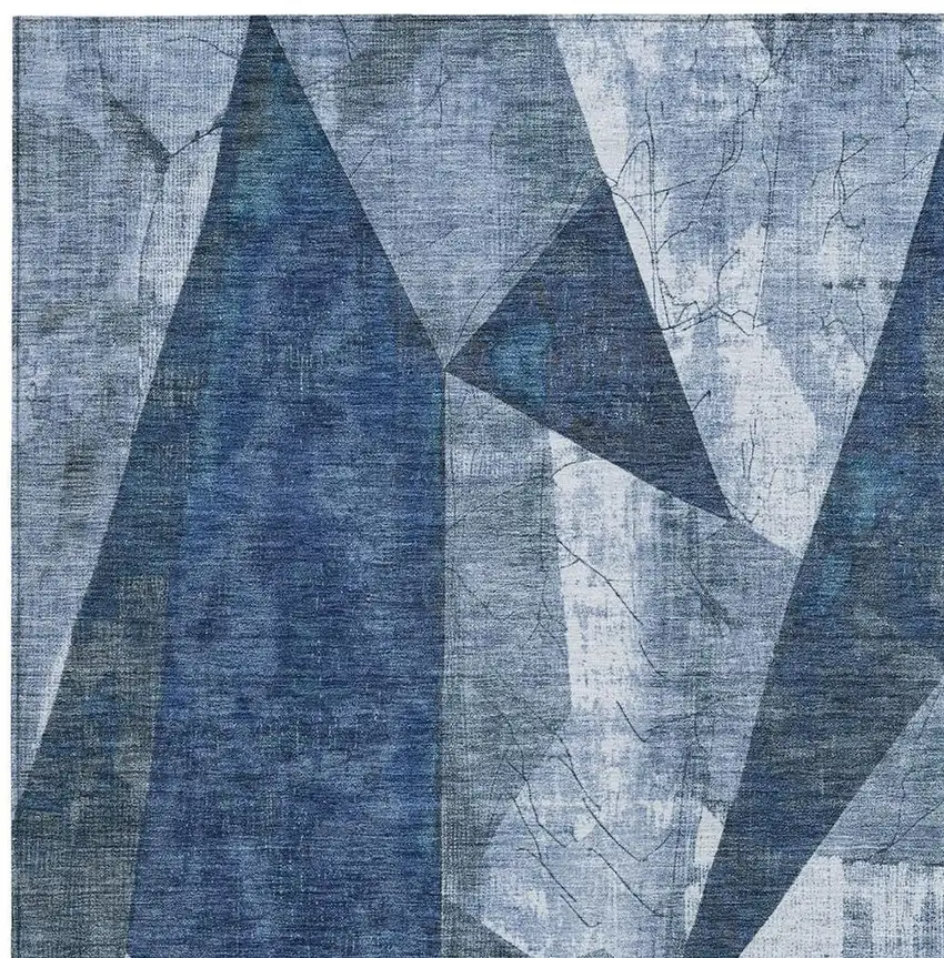 Navy Blue And Ivory Geometric Washable Indoor Outdoor Area Rug Photo 3