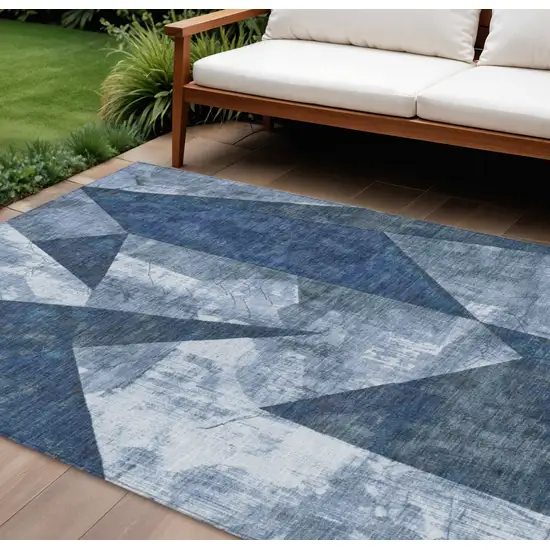 Navy Blue And Ivory Geometric Washable Indoor Outdoor Area Rug Photo 2
