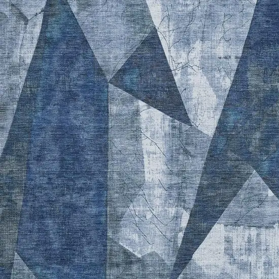 Navy Blue And Ivory Geometric Washable Indoor Outdoor Area Rug Photo 3