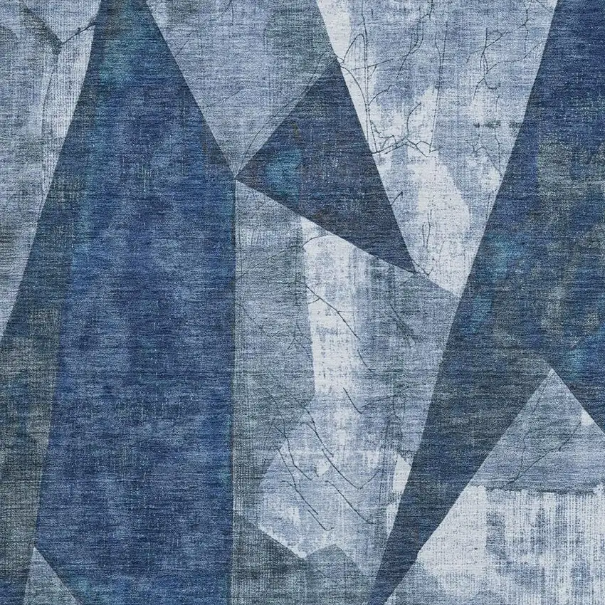 Navy Blue And Ivory Geometric Washable Indoor Outdoor Area Rug Photo 3