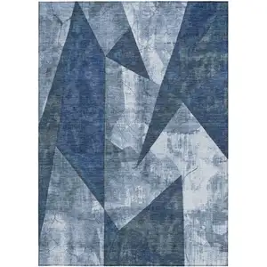 Photo of Navy Blue And Ivory Geometric Washable Indoor Outdoor Area Rug