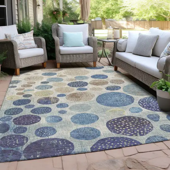 Navy Blue And Ivory Geometric Washable Indoor Outdoor Area Rug Photo 4