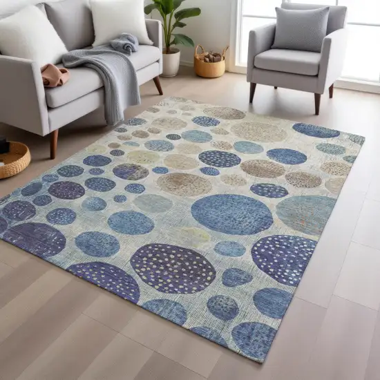 Navy Blue And Ivory Geometric Washable Indoor Outdoor Area Rug Photo 5