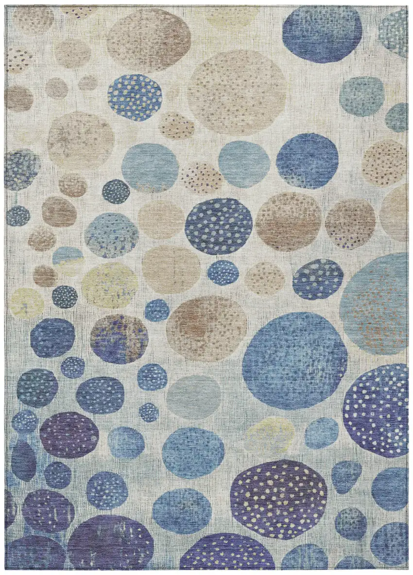 Navy Blue And Ivory Geometric Washable Indoor Outdoor Area Rug Photo 8