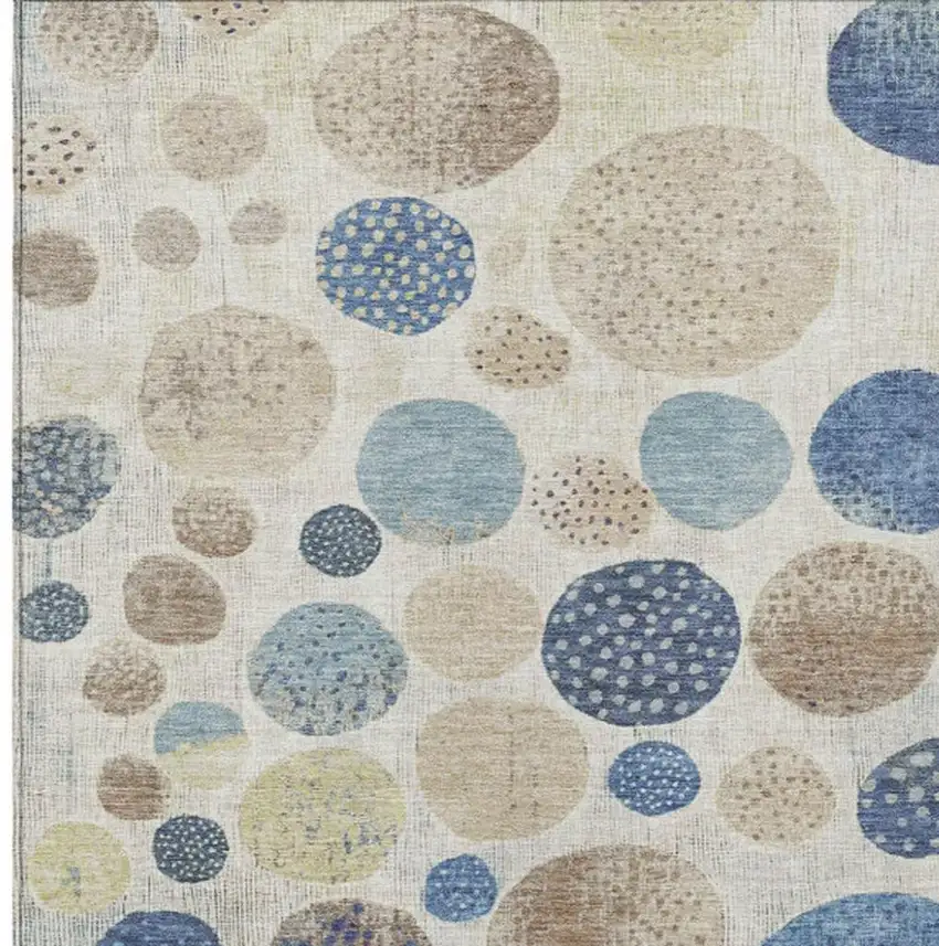 Navy Blue And Ivory Geometric Washable Indoor Outdoor Area Rug Photo 9