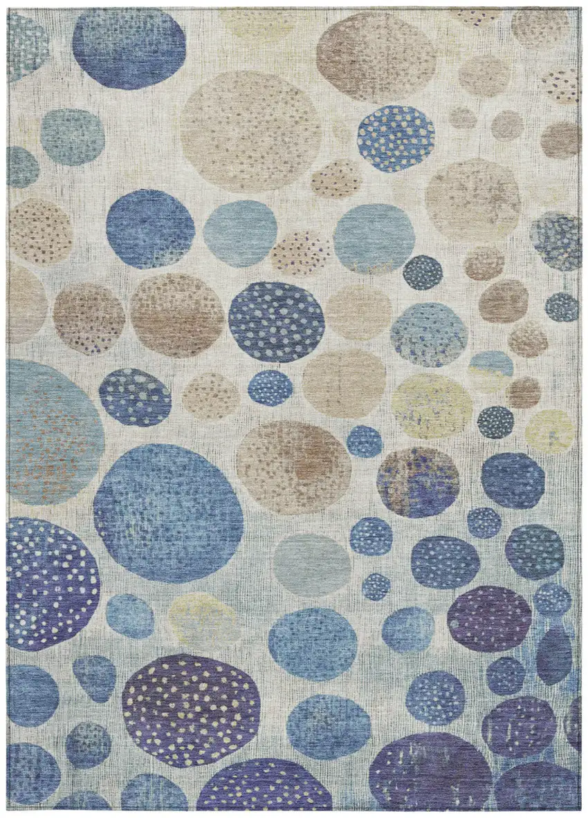 Navy Blue And Ivory Geometric Washable Indoor Outdoor Area Rug Photo 9