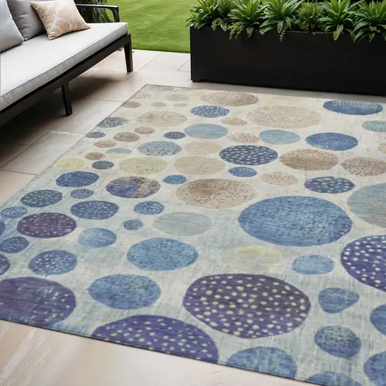 Navy Blue And Ivory Geometric Washable Indoor Outdoor Area Rug Photo 2
