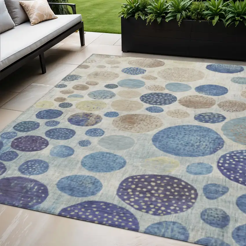 Navy Blue And Ivory Geometric Washable Indoor Outdoor Area Rug Photo 2