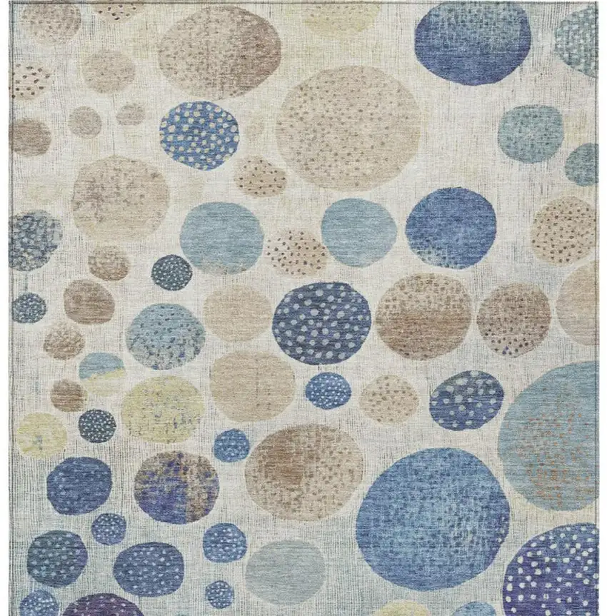 Navy Blue And Ivory Geometric Washable Indoor Outdoor Area Rug Photo 1