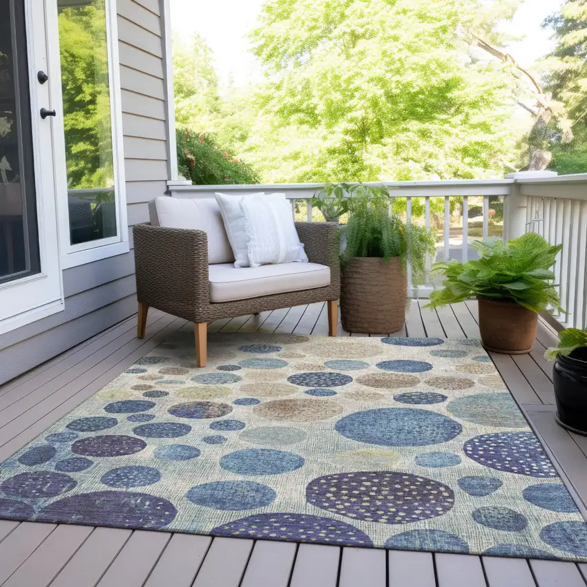 Navy Blue And Ivory Geometric Washable Indoor Outdoor Area Rug Photo 7
