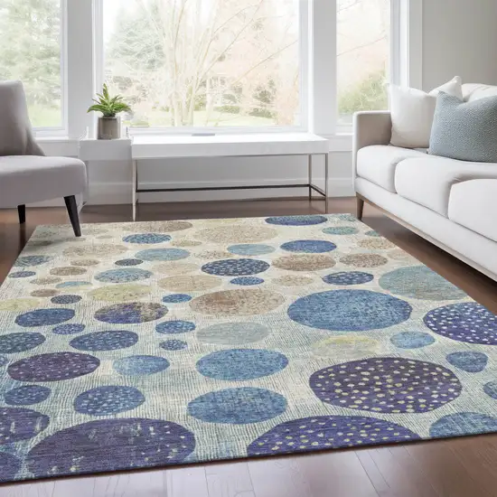 Navy Blue And Ivory Geometric Washable Indoor Outdoor Area Rug Photo 6