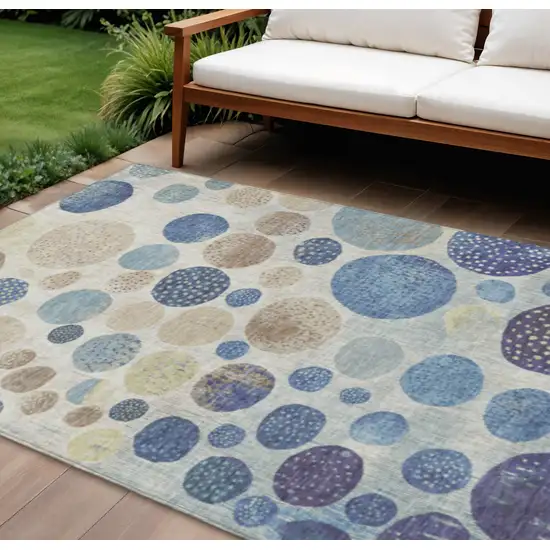 Navy Blue And Ivory Geometric Washable Indoor Outdoor Area Rug Photo 2