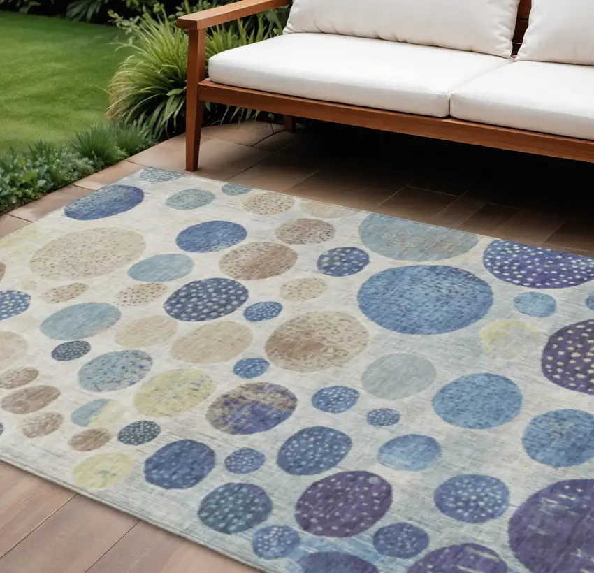Navy Blue And Ivory Geometric Washable Indoor Outdoor Area Rug Photo 2