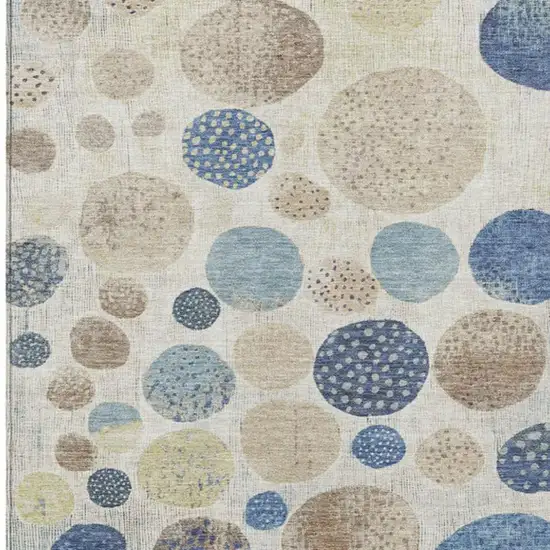 Navy Blue And Ivory Geometric Washable Indoor Outdoor Area Rug Photo 9