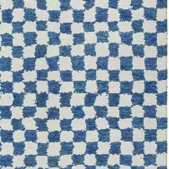 Navy Blue And Ivory Geometric Washable Indoor Outdoor Area Rug Photo 3