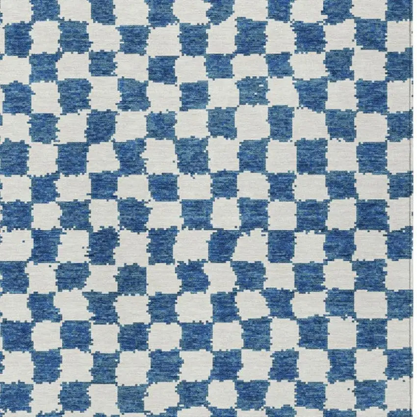 Navy Blue And Ivory Geometric Washable Indoor Outdoor Area Rug Photo 3