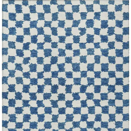 Navy Blue And Ivory Geometric Washable Indoor Outdoor Area Rug Photo 4