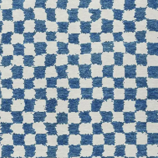 Navy Blue And Ivory Geometric Washable Indoor Outdoor Area Rug Photo 3