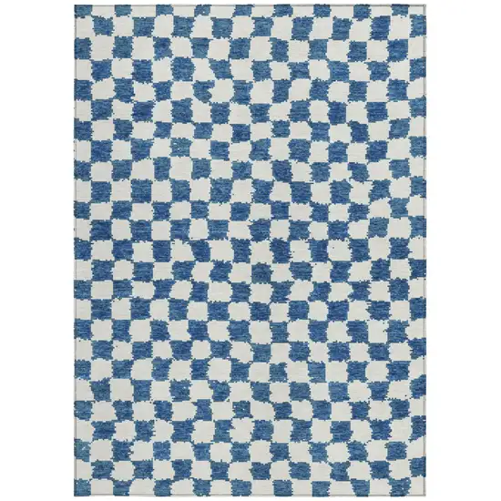 Navy Blue And Ivory Geometric Washable Indoor Outdoor Area Rug Photo 3
