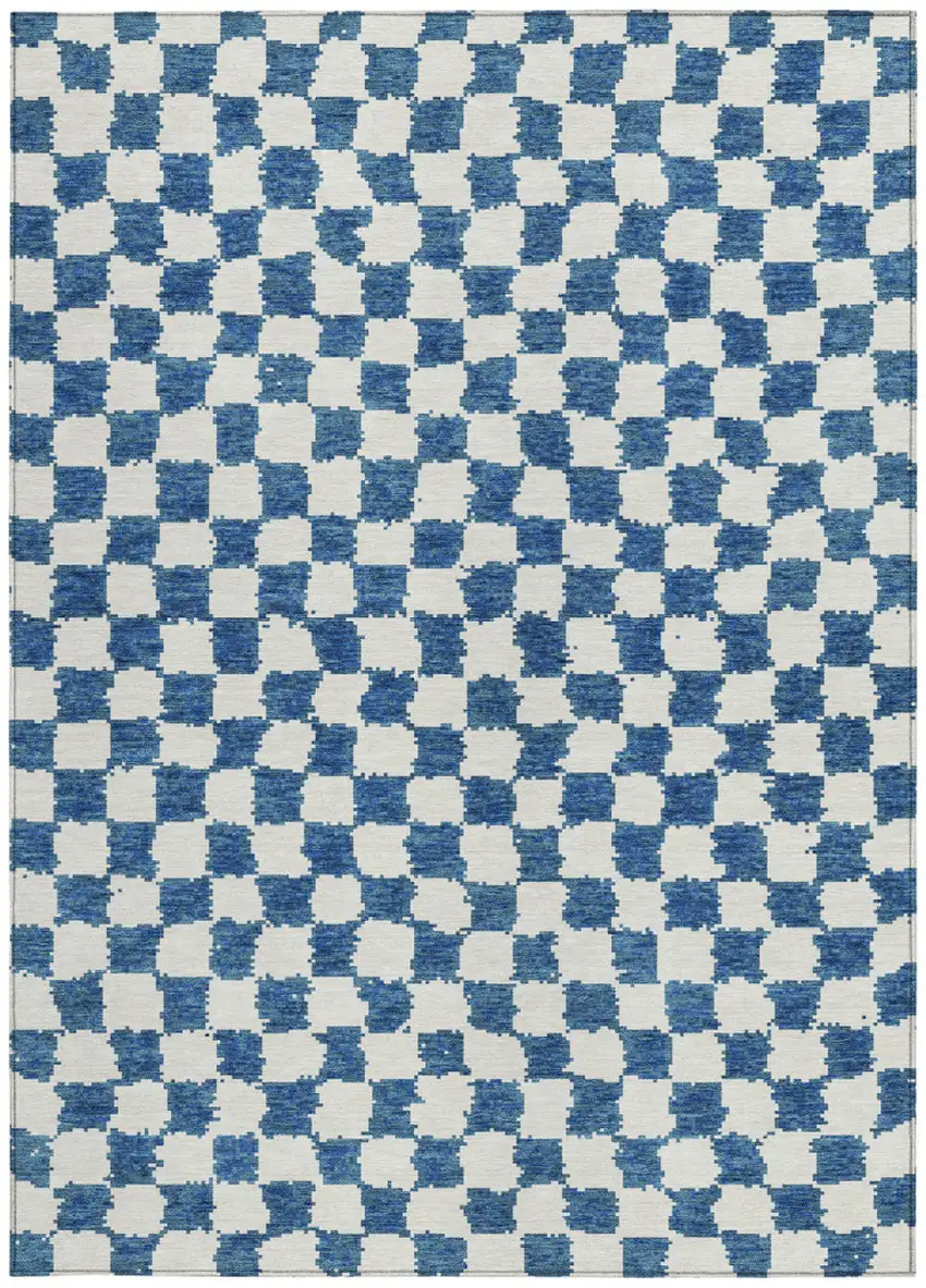 Navy Blue And Ivory Geometric Washable Indoor Outdoor Area Rug Photo 3