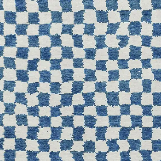 Navy Blue And Ivory Geometric Washable Indoor Outdoor Area Rug Photo 4