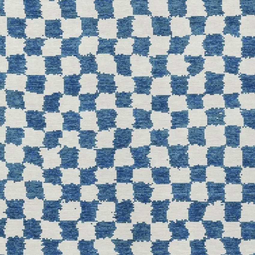 Navy Blue And Ivory Geometric Washable Indoor Outdoor Area Rug Photo 4