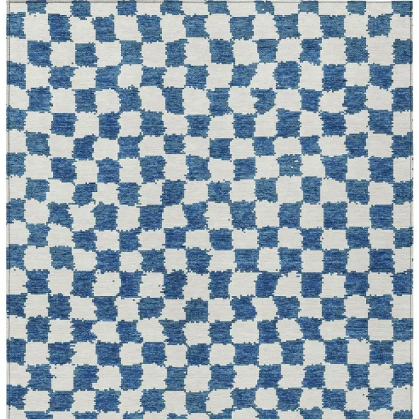 Navy Blue And Ivory Geometric Washable Indoor Outdoor Area Rug Photo 3