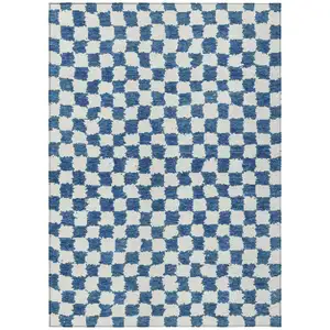Photo of Navy Blue And Ivory Geometric Washable Indoor Outdoor Area Rug