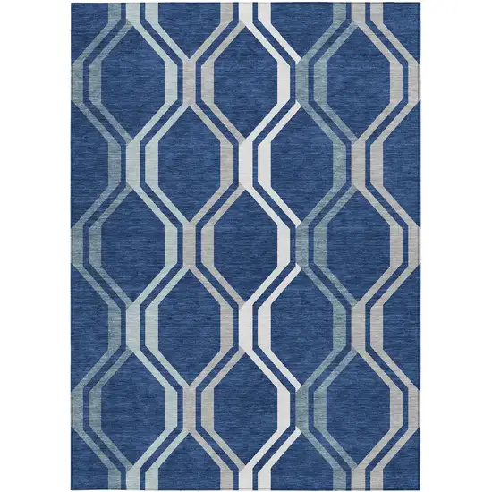 Navy Blue And Ivory Geometric Washable Indoor Outdoor Area Rug Photo 4