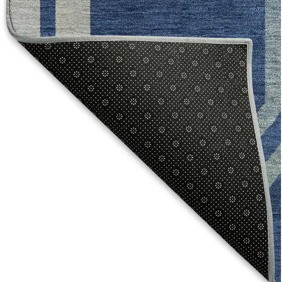 Navy Blue And Ivory Geometric Washable Indoor Outdoor Area Rug Photo 4