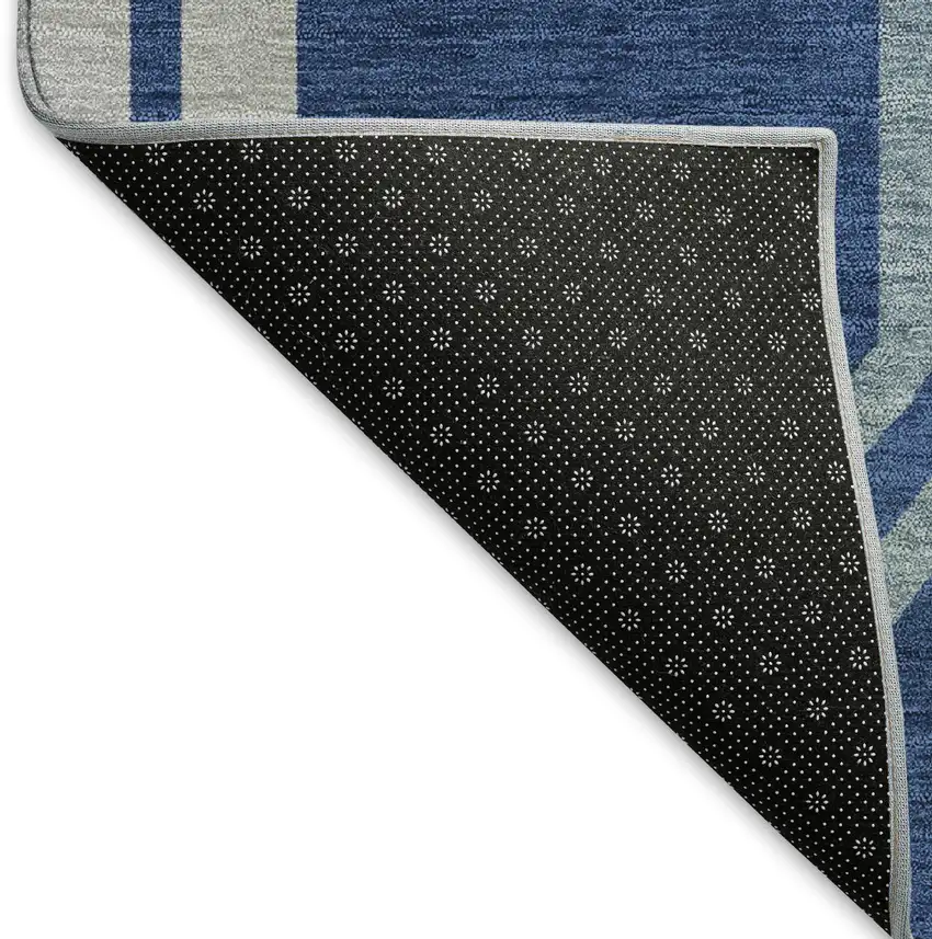 Navy Blue And Ivory Geometric Washable Indoor Outdoor Area Rug Photo 4