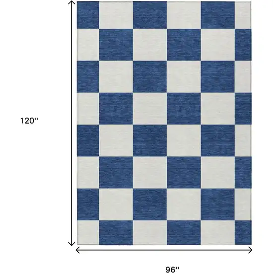 Navy Blue And Ivory Geometric Washable Indoor Outdoor Area Rug Photo 3