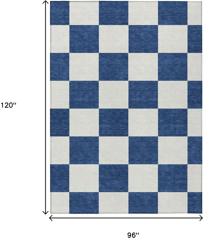 Navy Blue And Ivory Geometric Washable Indoor Outdoor Area Rug Photo 3