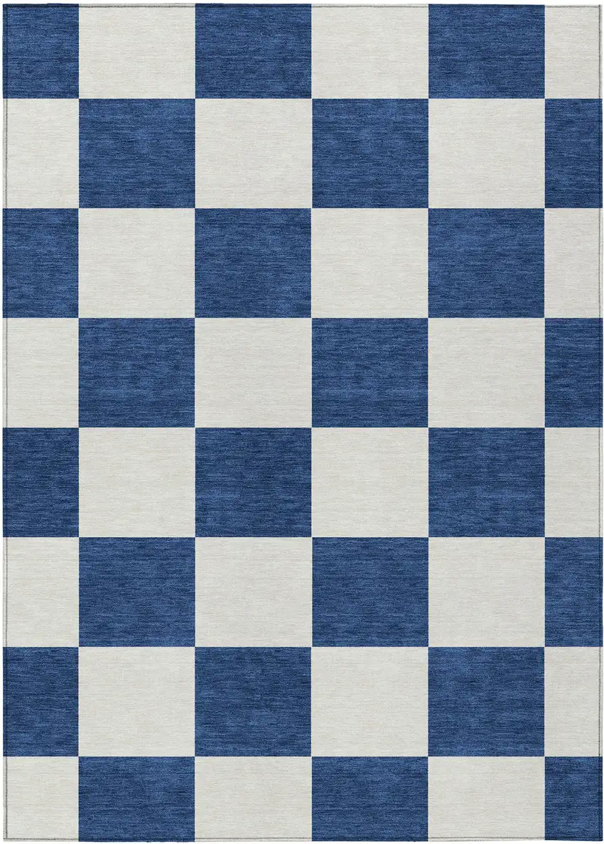 Navy Blue And Ivory Geometric Washable Indoor Outdoor Area Rug Photo 2