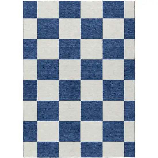 Navy Blue And Ivory Geometric Washable Indoor Outdoor Area Rug Photo 2