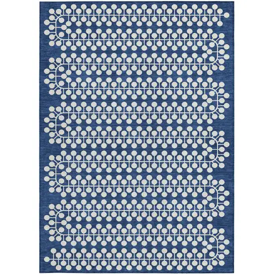 Navy Blue And Ivory Geometric Washable Indoor Outdoor Area Rug Photo 5